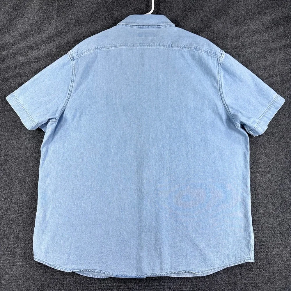 Banana Republic‎ Mens XL Denim Shirt Short Sleeve Light Wash Blue Standard Fit